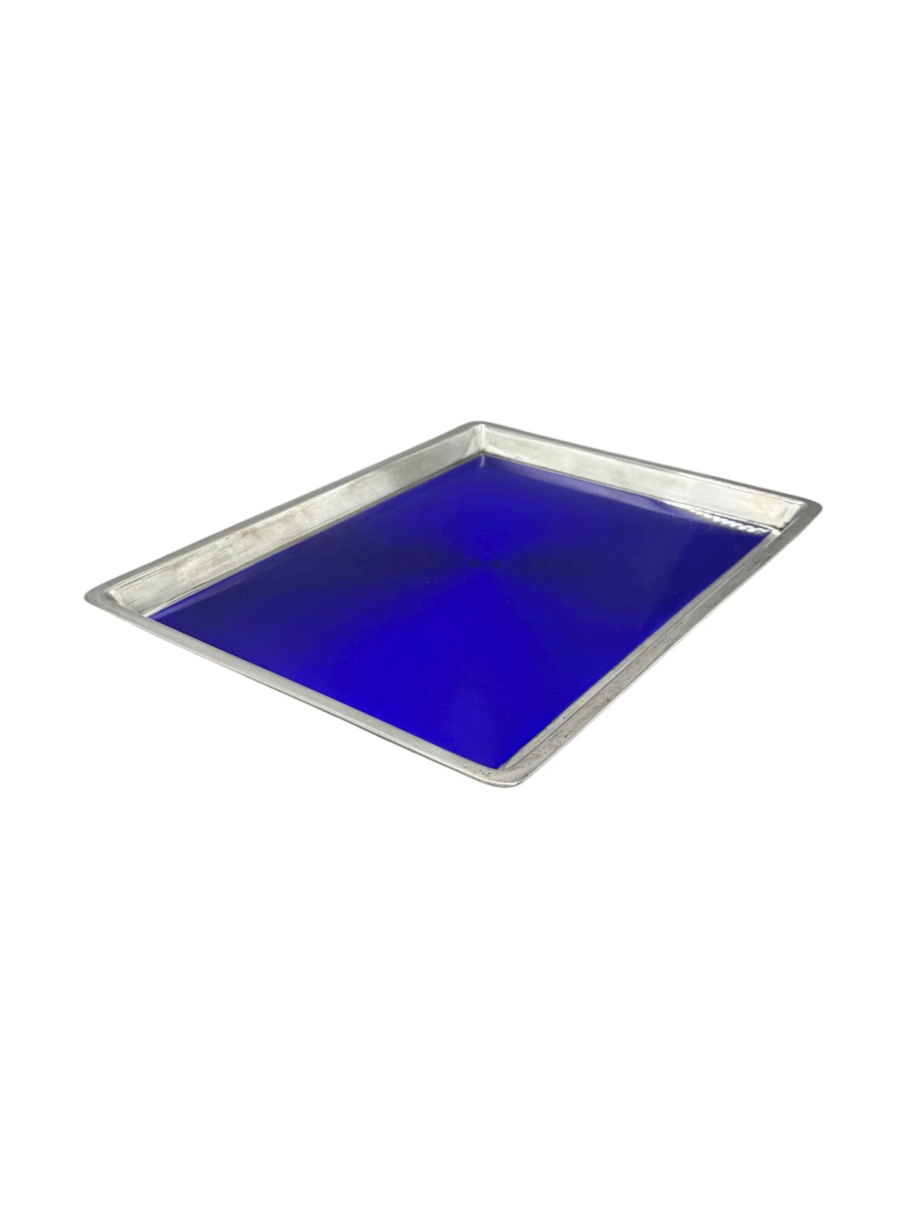 English silver and guilloche enamel tray, London, 1926 by Charles Henry Dumenil.