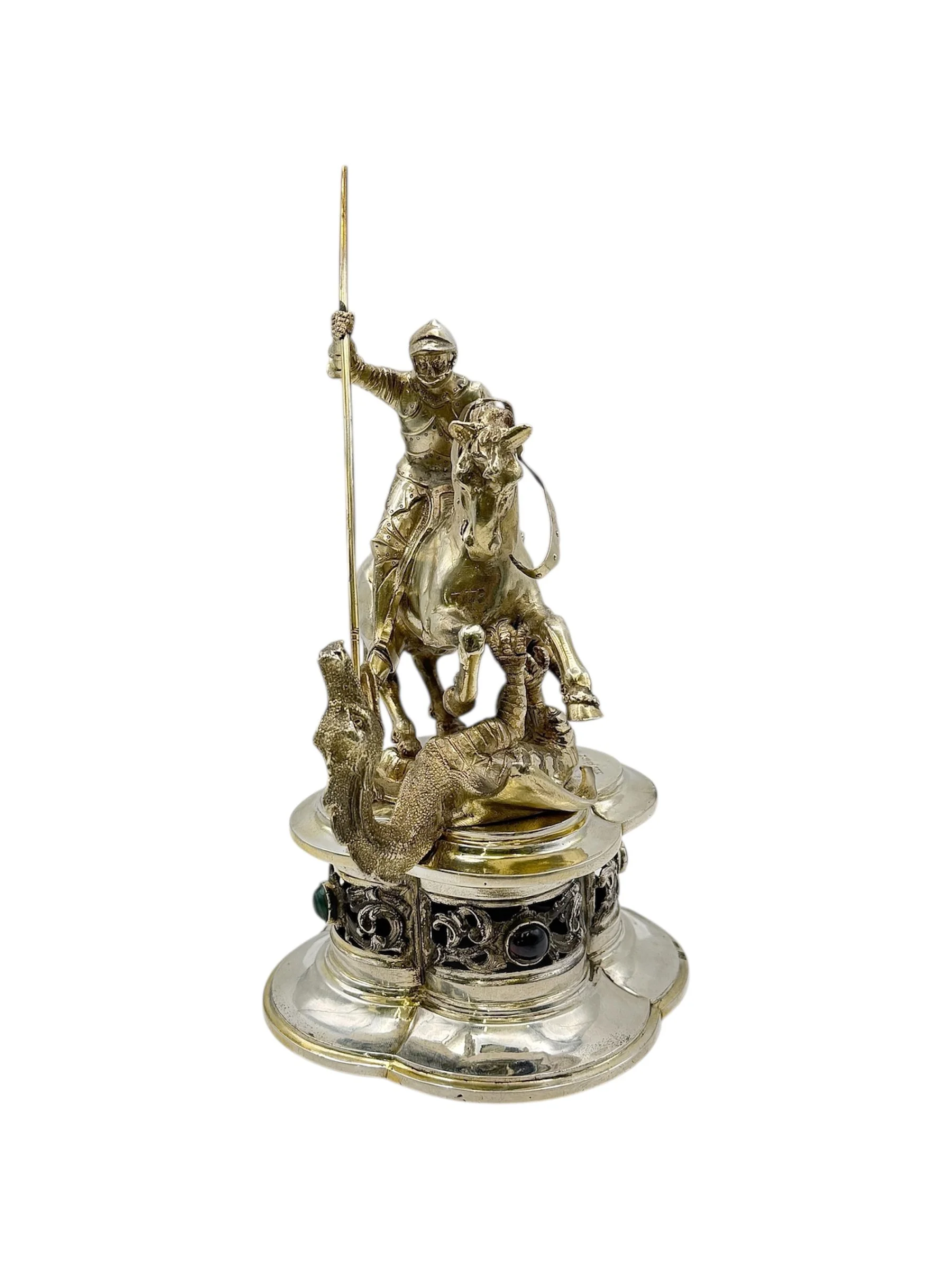 Continental silver sculpture with St George and dragon, c.1900.