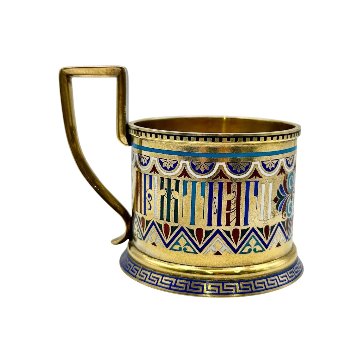 Russian silver and champleve enamel tea glass holder, St Petersburg, 1890s.