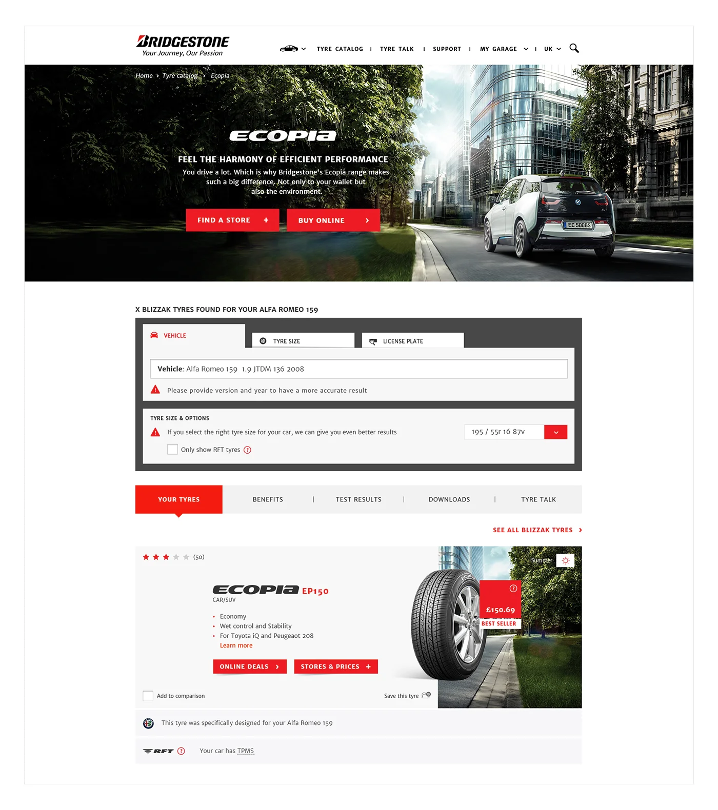 Range page with search module and result