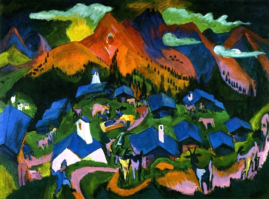 THE RETURN OF THE ANIMALS by Ernst Ludwig Kirchner, 1919 I'm not sure I would have much of a reaction to this painting had I come across a picture of it online or in a book. I tend to prefer paintings of people over landscapes, and even aside from that I wouldn't really describe it as 'my style', but this is the one painting in the entire museum that totally pulled me in, that asked for my full attention, that begged me to stay, and so I did. At first I thought the reason why I responded so strongly to it had to do with my childhood - it depicts the return of cows and goats after spending the summer in higher altitudes, an event I witnessed many times as a child growing up in the Swiss Alps. It wasn't special to me then. But when you're separated from memories like that, not just by geography but also by time, the most ordinary things can suddenly become meaningful. You realize how the animals' ascent marks the beginning of summer (there's an excitement), and their descent the end (there's a sadness), and how much it represents the cycle of life. The colors in this little picture here don't even come close to what they are like in reality. They're so vibrant and rich they seem alive. Standing in front of it was nothing short of a magical experience and it sparked an interest in learning more about Kirchner. 