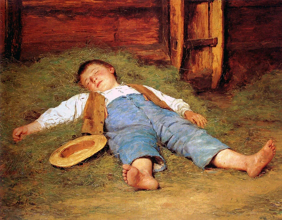 SLEEPING BOY IN THE HAY by Albert Anker, 1897 Albert Anker is probably the most popular Swiss painter, I have been aware of his work since I was a little child, he was just everywhere, there was simply no escape. Only today as I strolled through the museum did I look at his work and realized how good it actually is. This spoke to me a lot. It's very romantic in its depiction of innocence, and very Swiss. I wondered what the little boy is dreaming of.