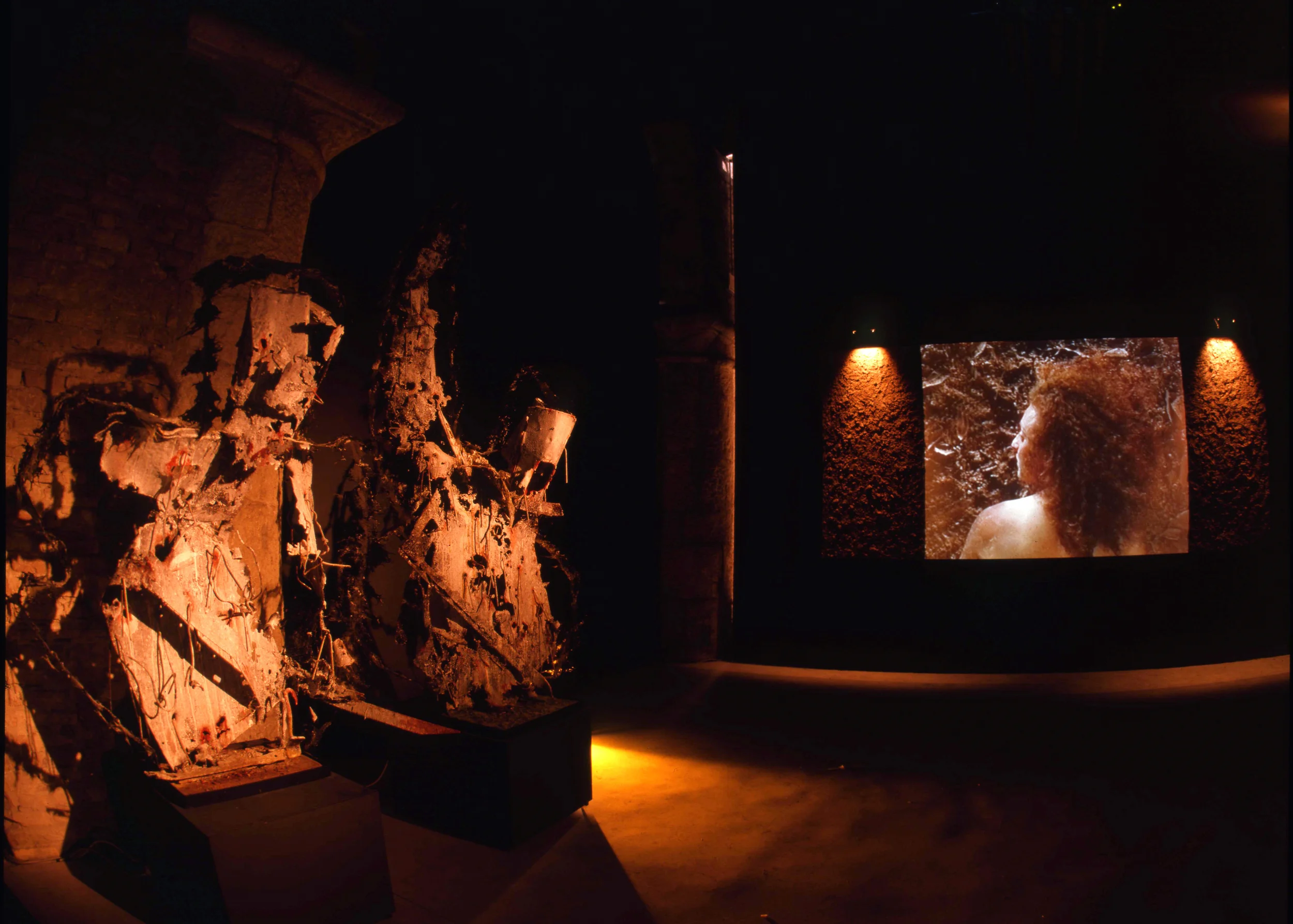 HERMES, video and audio loop, soil, lights , Malta Pavilion, 48th Venice Biennale, 1999
