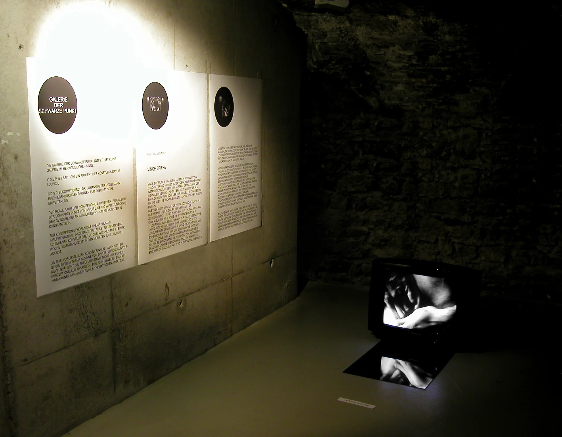 BODY OF GLASS - AFTER CARAVAGGIO, video and stereo audio and mirror installation, Galerie der Schwarze Punkt, Konstanz, Germany, 2006. Curator: Dr. Johann-Peter Regelmann