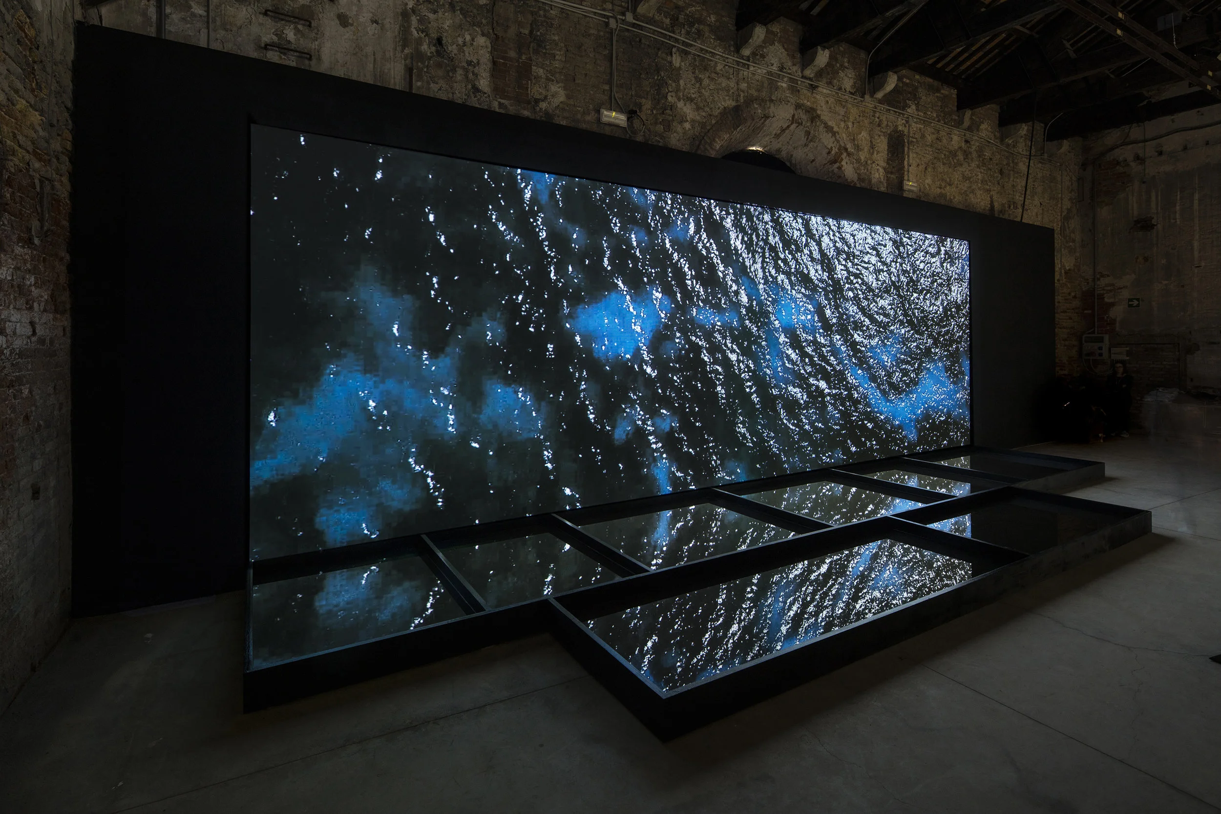 OUTLAND, video, audio, voice, wood and water installation, Malta Pavilion, Venice Art Biennale, 2019 (photography: David Levene)