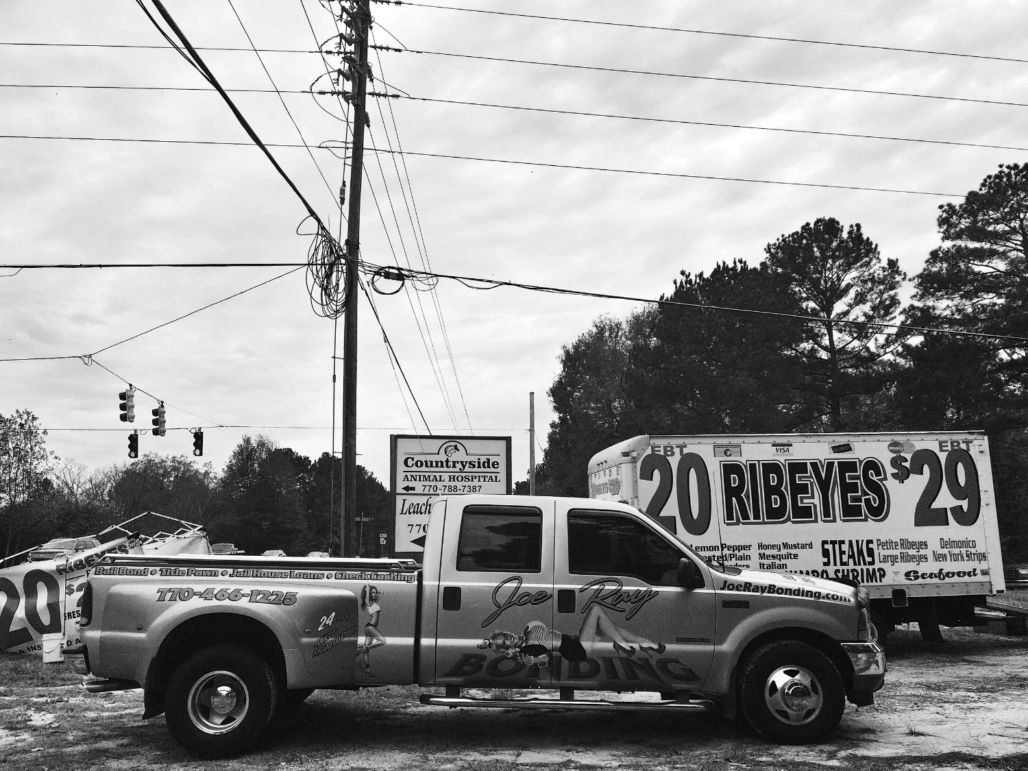 Mobile advertising and meats at the corner of Highway 138 and Youth Jersey Road