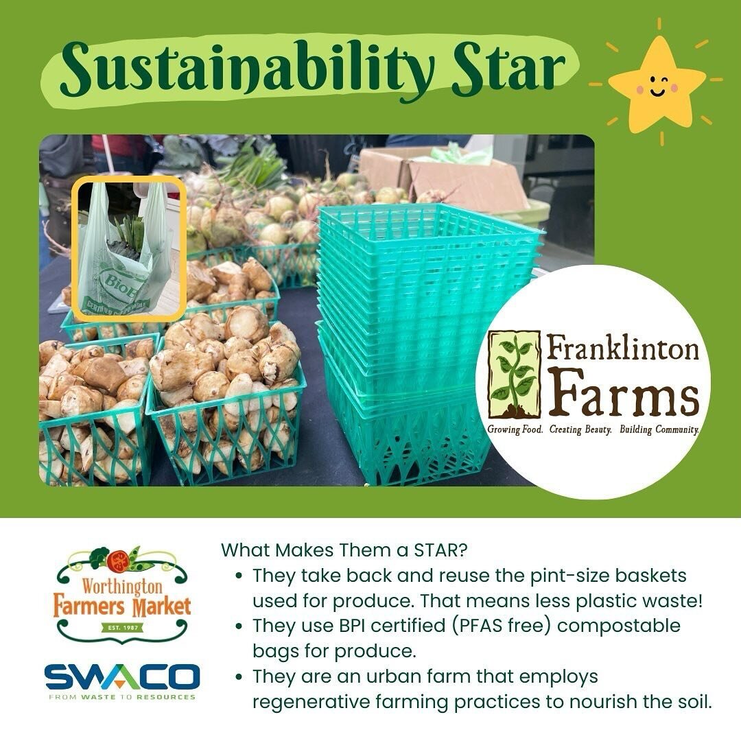 We&rsquo;re thrilled to announce @franklintonfarms as our Sustainability Star vendor of the week at the Worthington Farmers&rsquo; Market! 🌟🌱 Not only do they provide fresh, locally-grown produce, but they also go above and beyond to minimize their