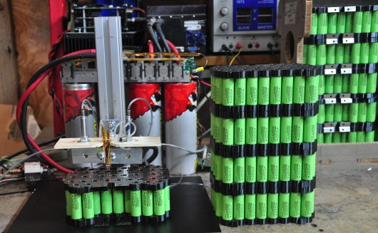Our custom-built battery welder.