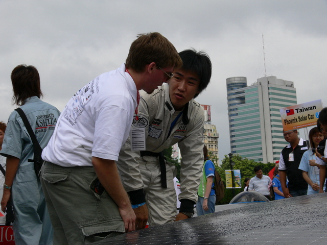 Brandon and Kei Nomura, the driver for Ashiya University, talk about the car.