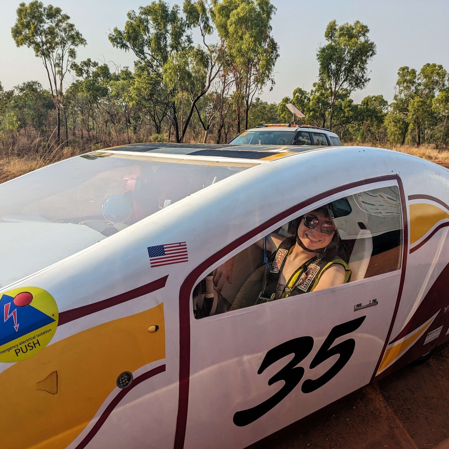 Day 2 of BWSC: 

For our second race day of the World Solar Challenge, we got up at around 5:30 AM to take down camp and begin morning checks on our car. This is when we check things like our horn, cameras, tire pressure, radios, and motors to make s