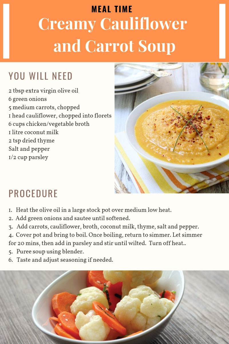 Creamy Cauliflower and Carrot Soup Recipe Card