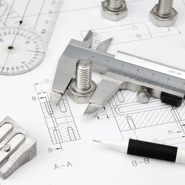 close up of measuring a bolt for custom engineering