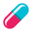 blue and pink pill capsule logo