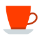 red coffee cup on saucer icon
