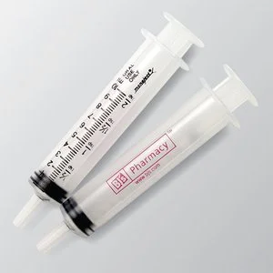 10ml syringe with red pad printed pharmacy logo