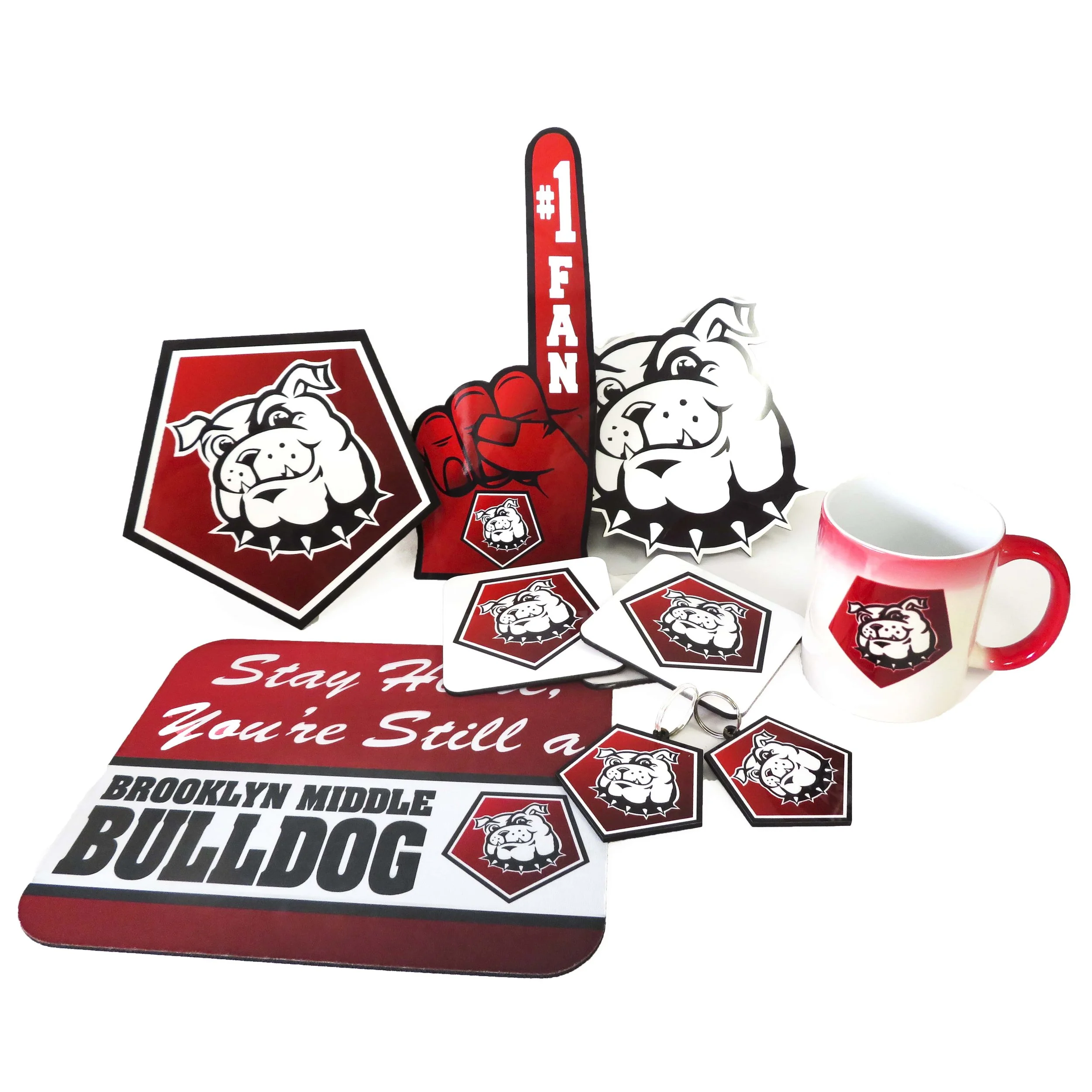 bms bulldog school spirit pack with a mousepad stickers and mug