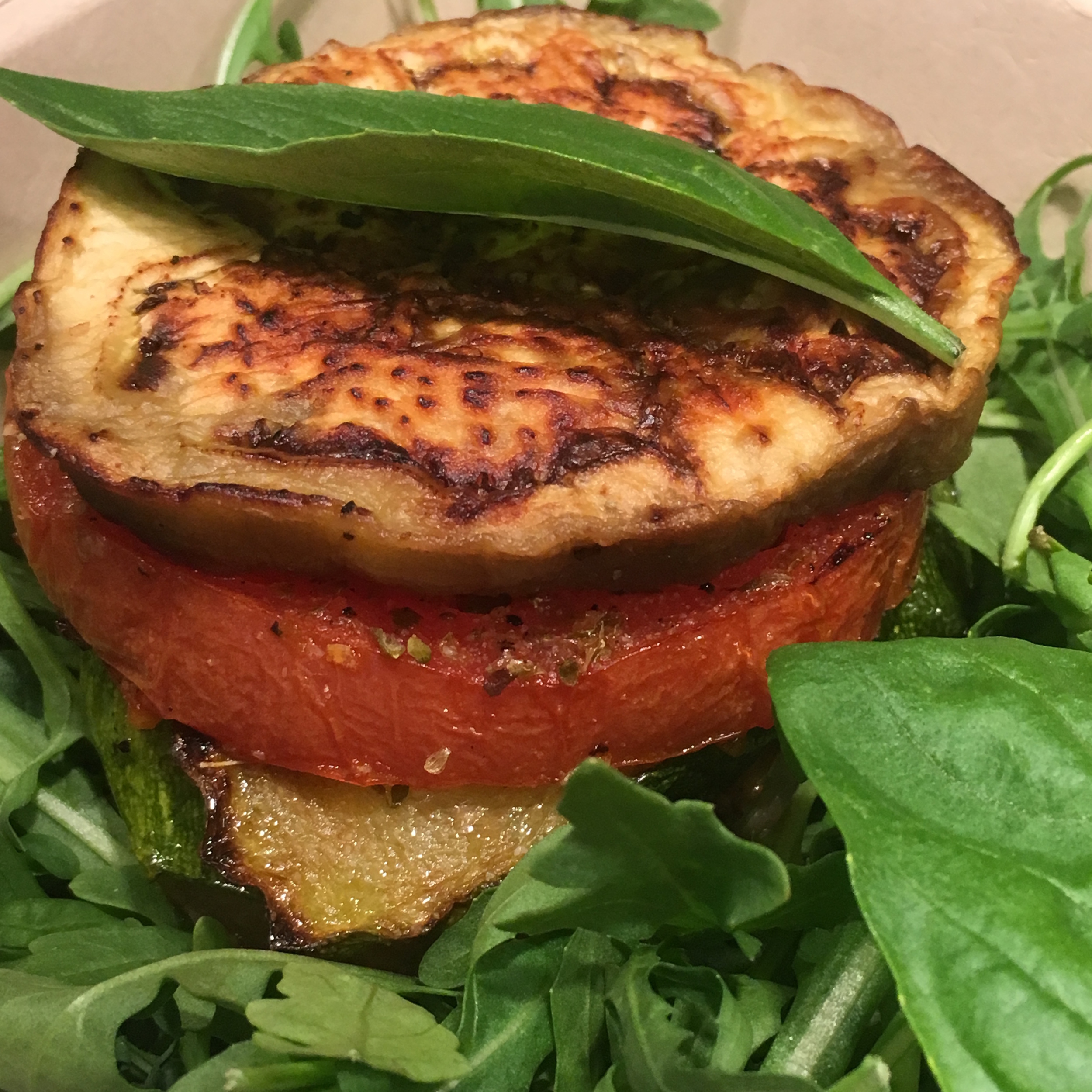 Ratatouille Napolean On a Bed of Arugula