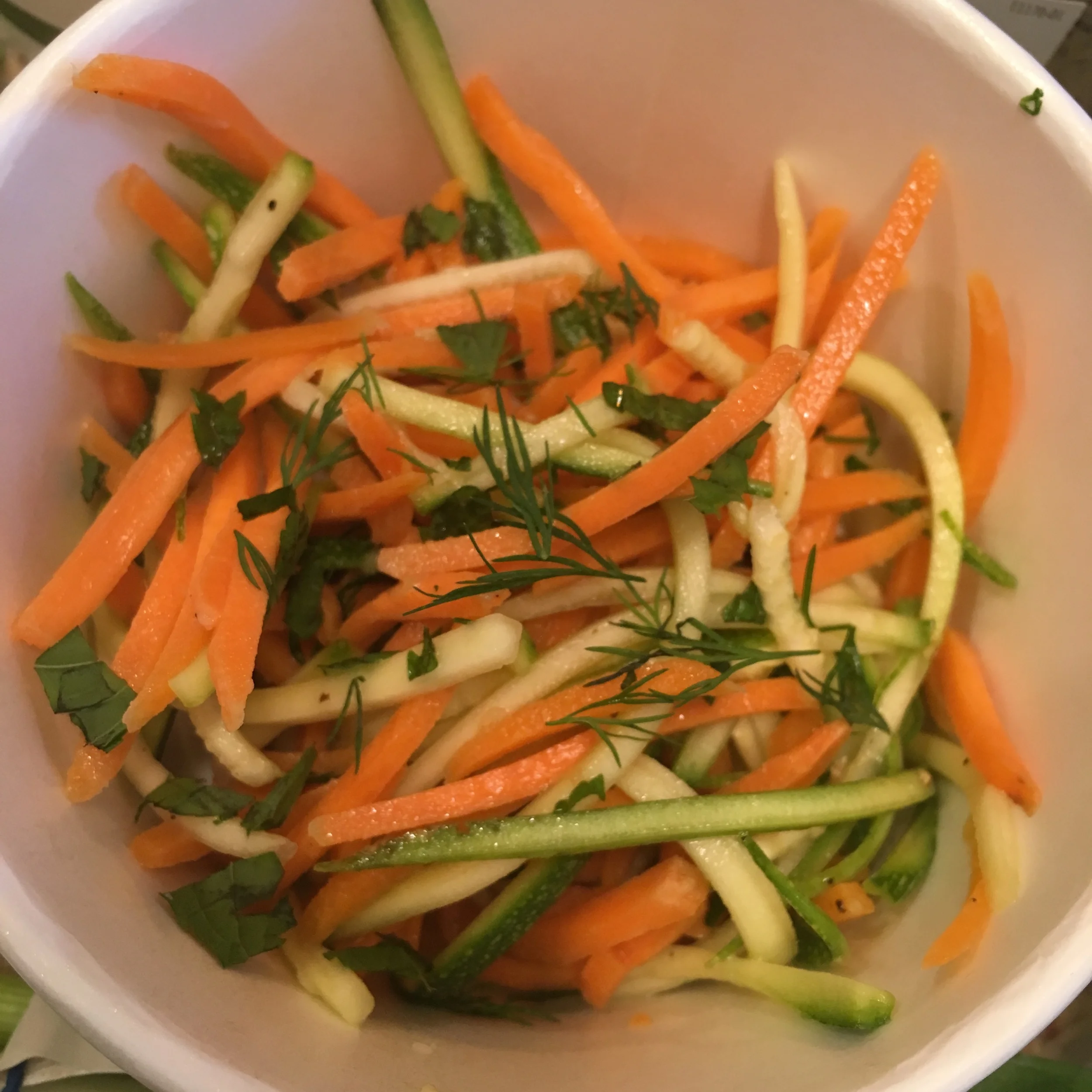 Zucchini and Carrot Salad with Fresh Torn Mint and Dill