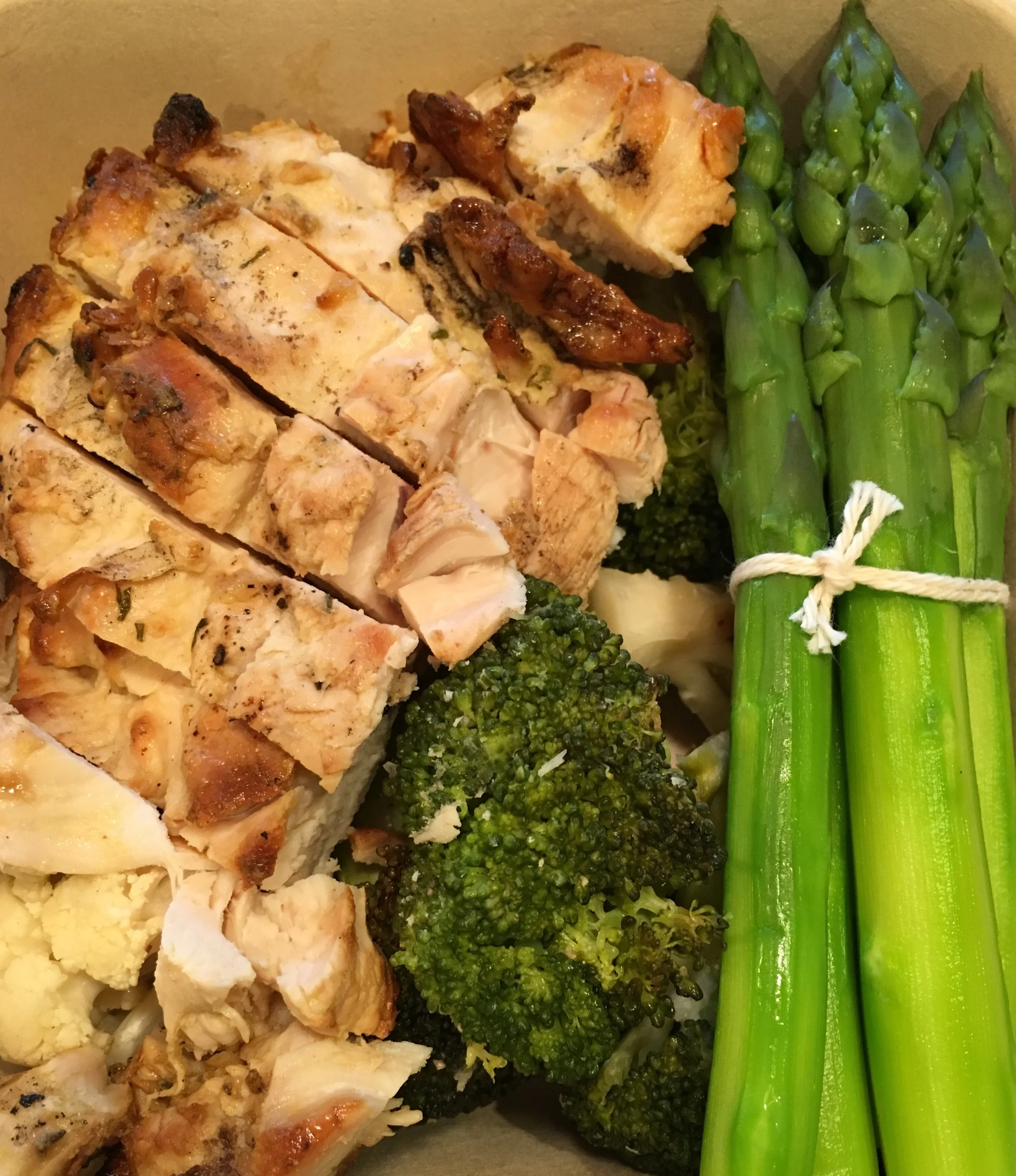 Miso Glazed Chicken with Asparagus Spears, Cauliflower and Brocoli
