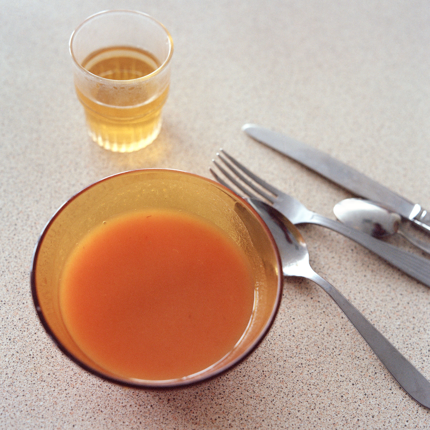     Soup and apple juice, Alzheimer's ward. 