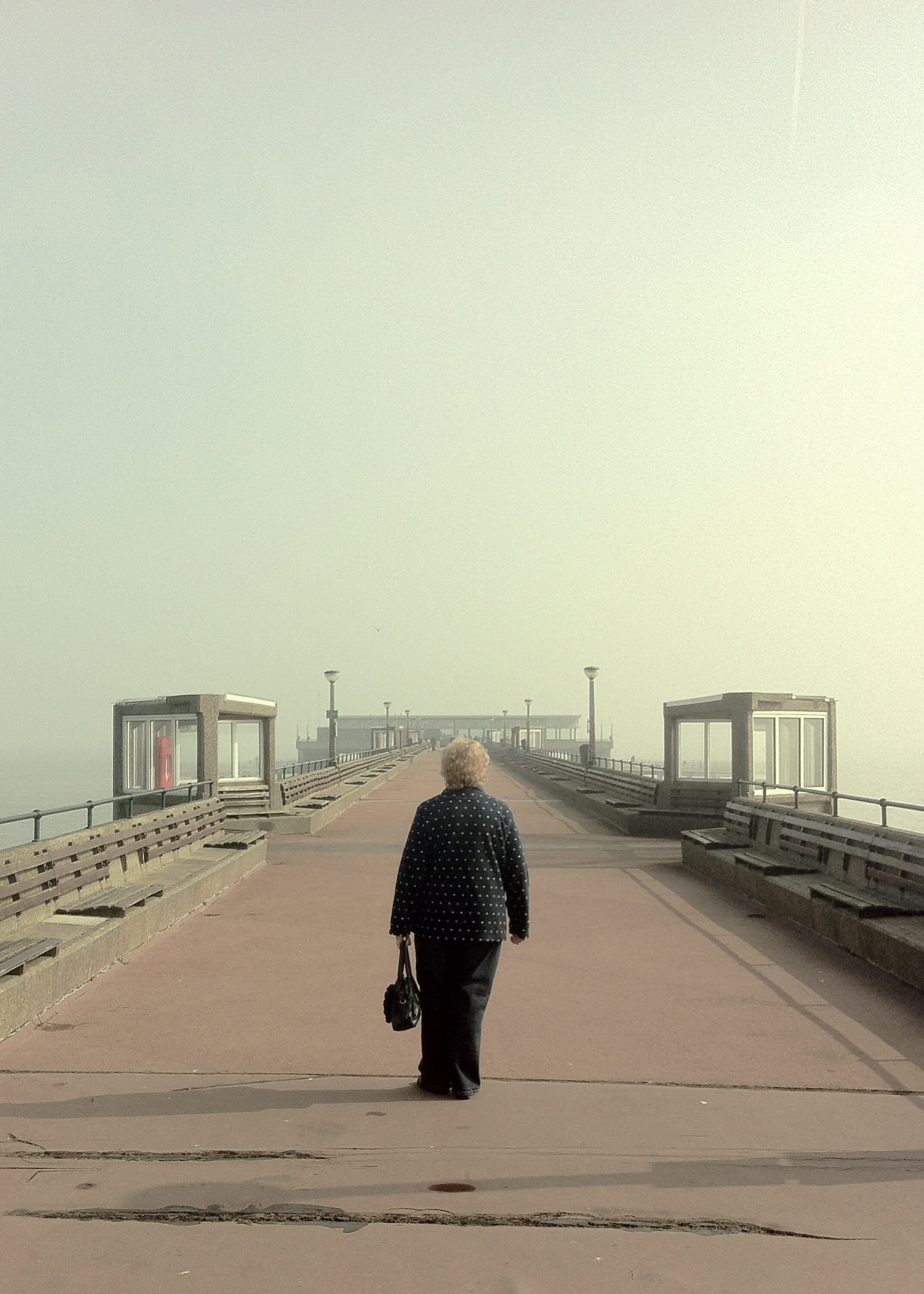  On this day in 2014, Janice walked in to the fog on St Margarets bay piere to spread the ashes of her mother in to the sea. As a child they would both holiday here by the white cliffs of Dover. I like to think she is being waited for here and I will