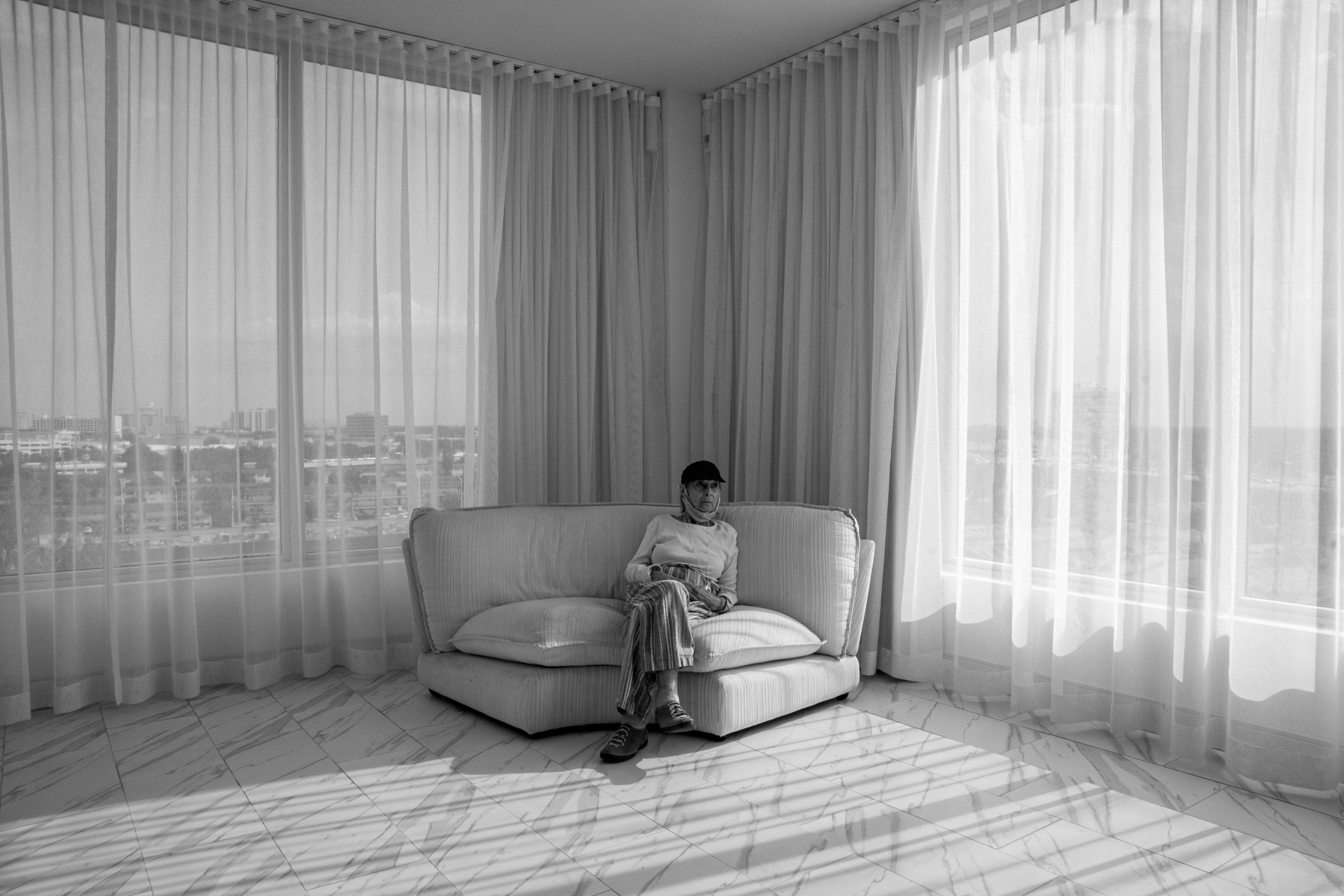  Audrey waits for the movers on her first day in assisted living. The Plaza at Park Square, Aventura, Florida. May 27, 2020 