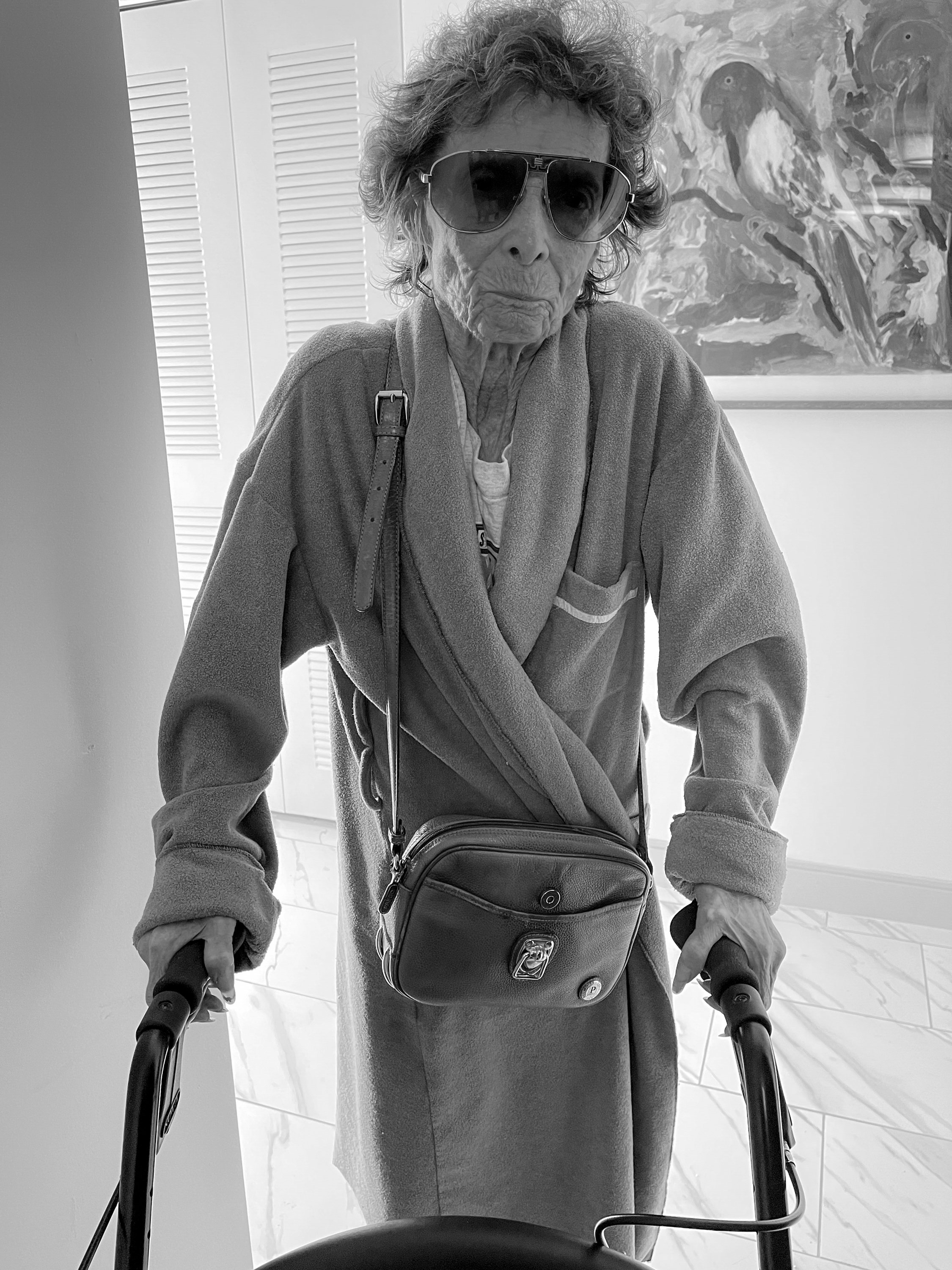  Audrey often got confused and would put on her sunglasses and purse ready to go out. She was extremely stubborn and would get agitated. It was difficult to get her back inside. One of the staff at the assisted living facility would calm her down by 