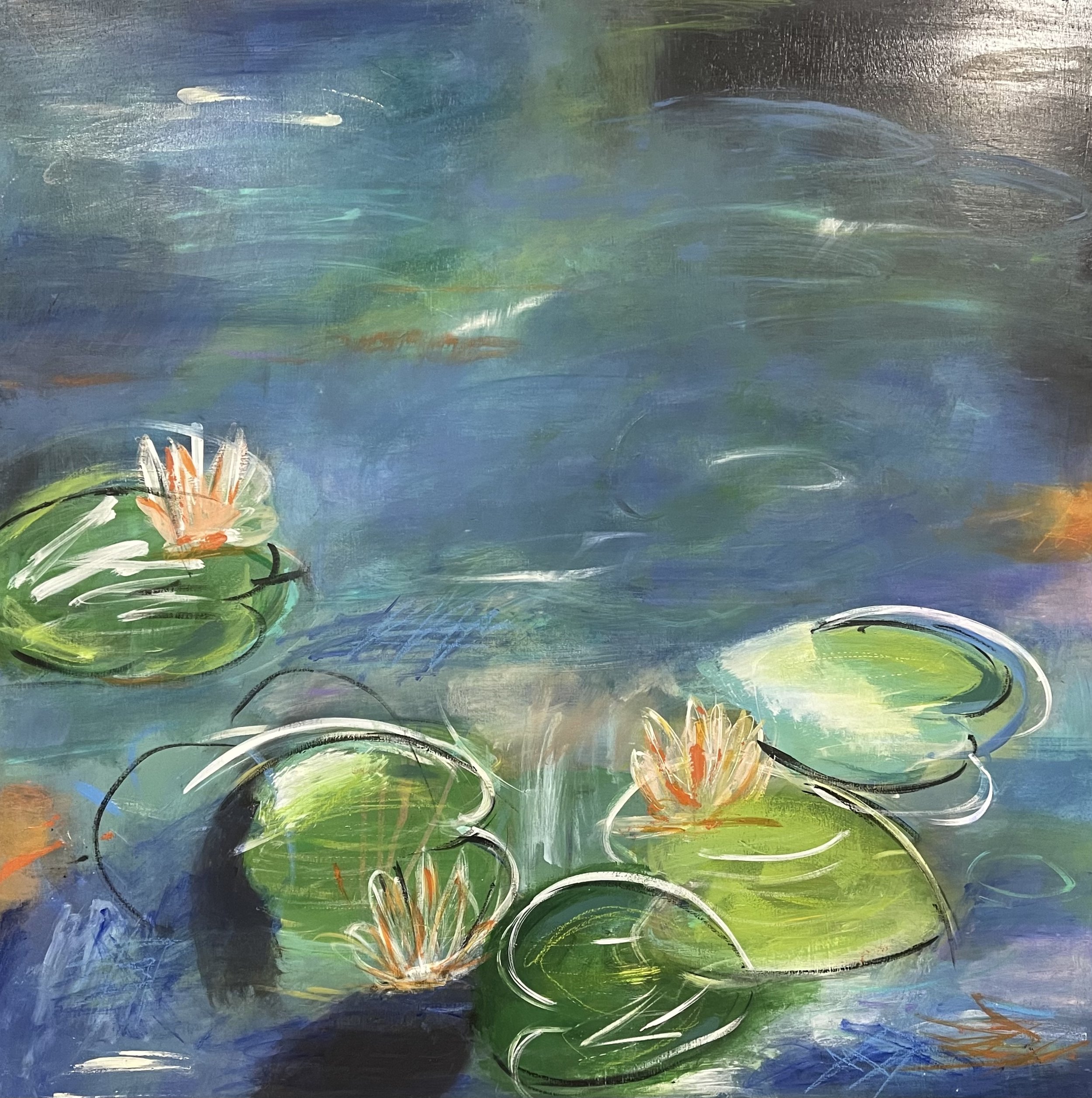 Lilly Pads - 36x36 - Acrylic Mixed Media - Wood