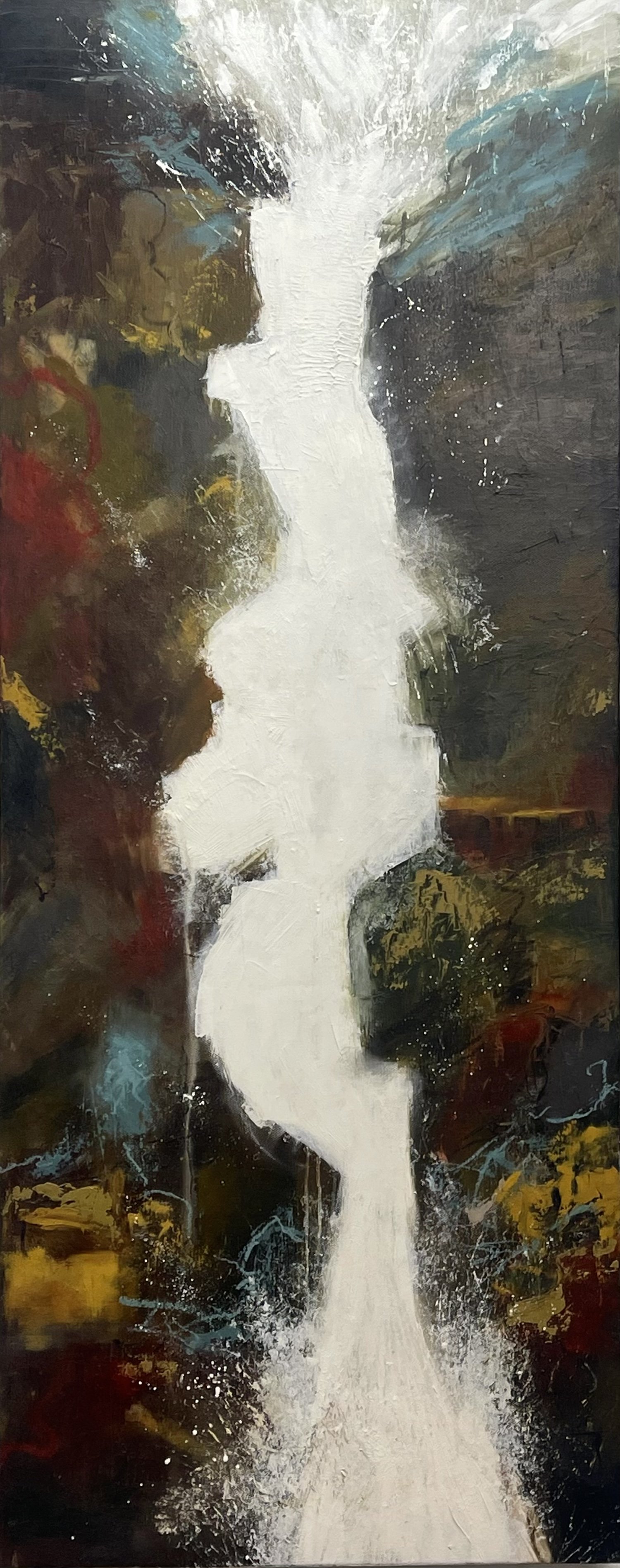 Water Falling - 40x16 -  Oil, Wax, Mixed Media, Canvas