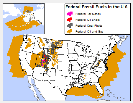 Map 1. Federal fossil fuels in the United States. Courtesy of the Center for Biological Diversity.