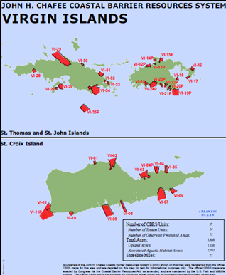 Coastal Barrier Resources System units in the U.S. Virgin Islands. Source: U.S. Fish and Wildlife Service