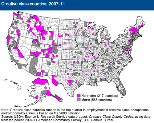 Map 2. US Department of Agriculture–defined creative-class counties. Source: USDA