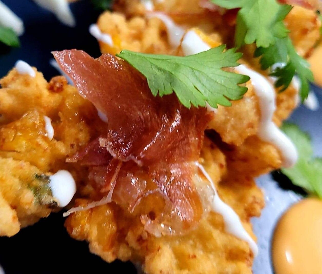 Shrimp &amp; Corn Fritters today @tusketfallsbrewing 🌽🍤 ! Served with chive crema and bang bang sauce 💥 #noms #cajun