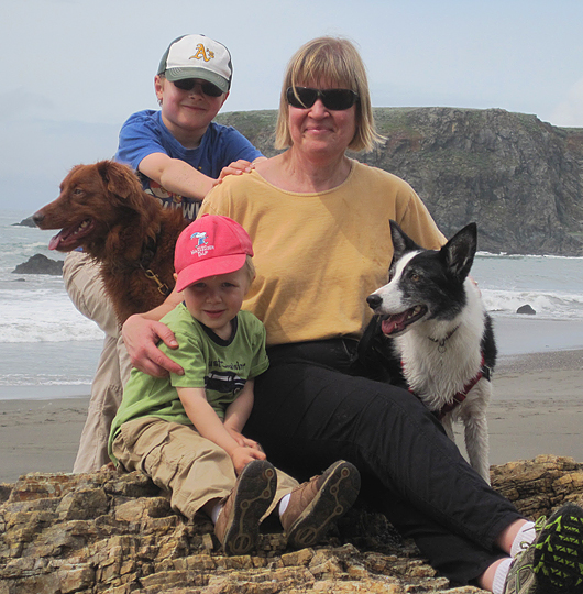 With my sons, Sami and Lukas, and two of my dogs, Tuli and Tesla.