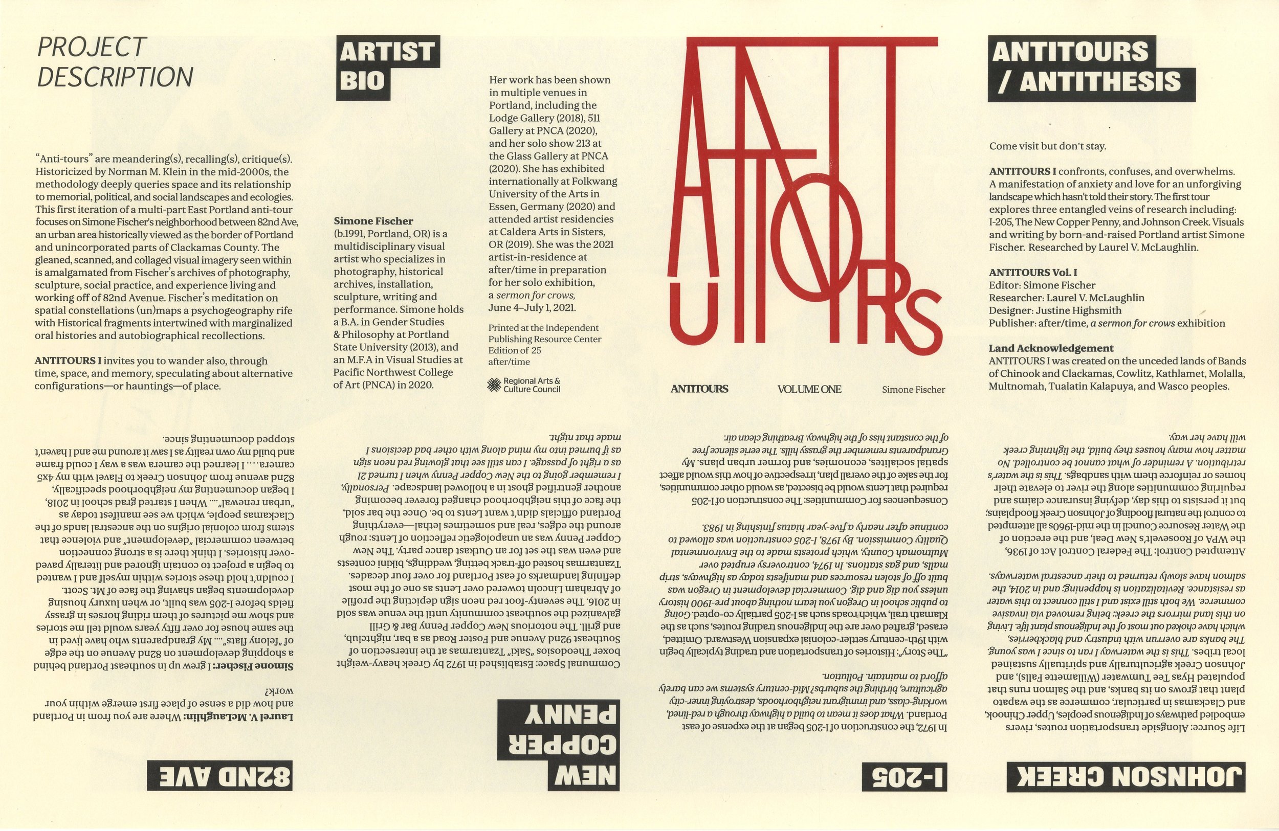 ANTITOURS publication design for artist Simone Fischer, 2021