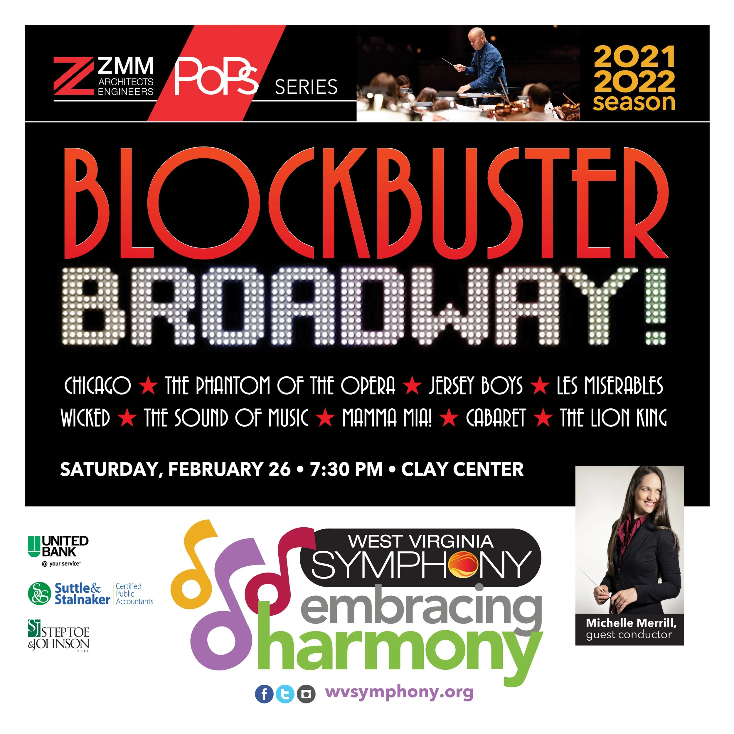 West Virginia Symphony Orchestra Announces Blockbuster Broadway! on Feb. 26 in Charleston and Feb. 27 in Parkersburg
