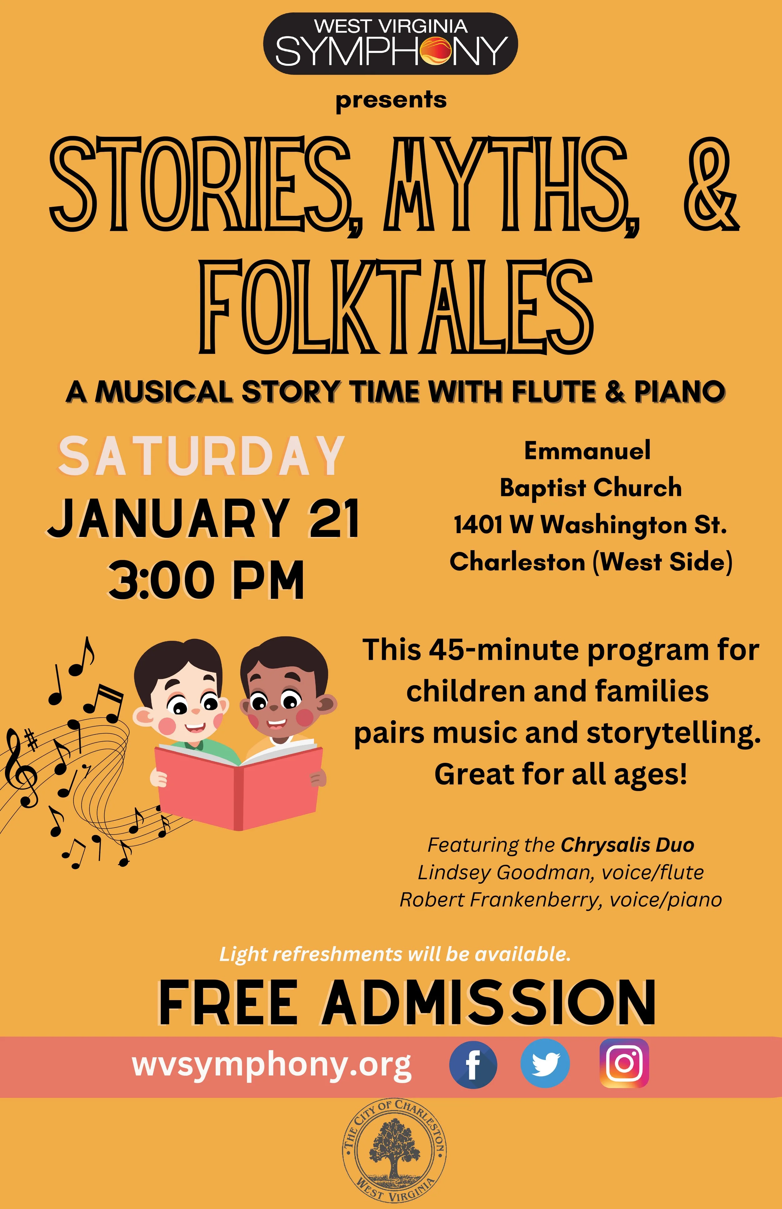 West Virginia Symphony Orchestra announces Free Stories, Myths, &amp; Folktales performance on the West Side 