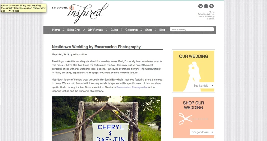Featured: Cheryl + Dae-Jin's Nestldown Wedding on Engaged and Inspired