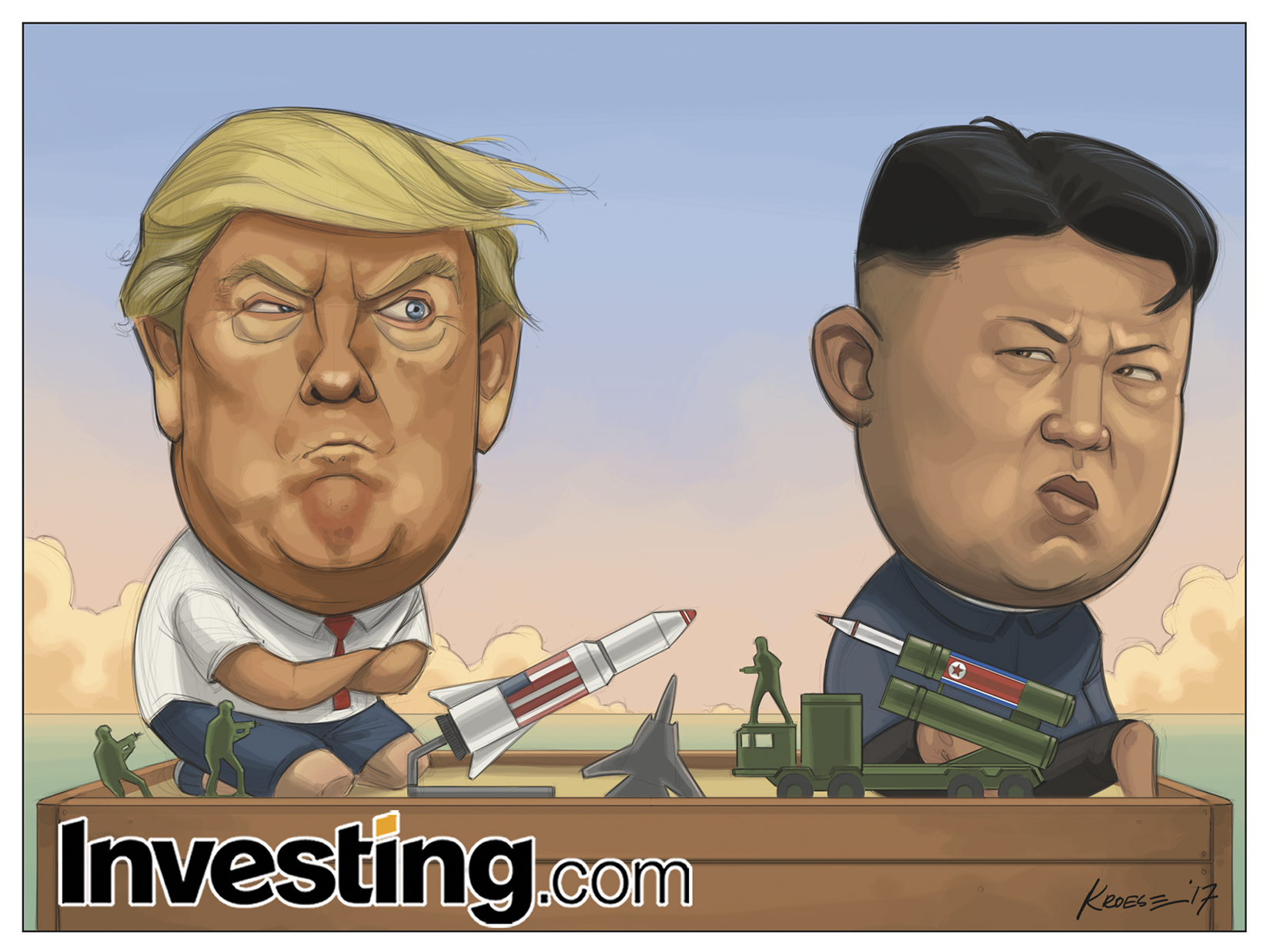 Financial comic for Investing.com about rising tensions between the US and North Korea.