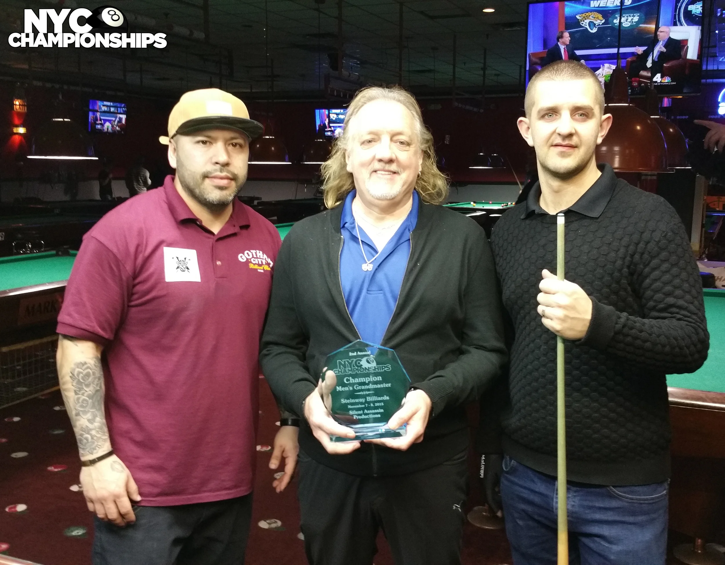 Grand Masters: Runner Up Jorge Rodriguez, Tournament Director John Leyman & Champion Jayson Shaw