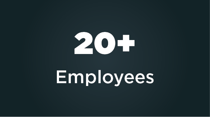 Windwood Productions has '20+ Employees' [white text on a dark background]