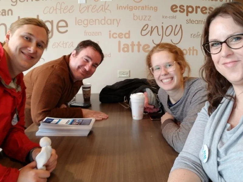 The volunteer canvass team after knocking doors on November 3rd. (Left to Right: Denny Carlson, Steve Emmerson, Cate York, and Susan Hurley)