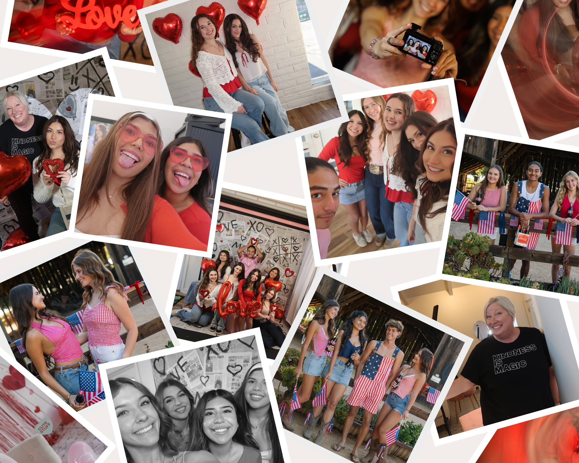 A collage of senior model team candid pictures with MC senior photo