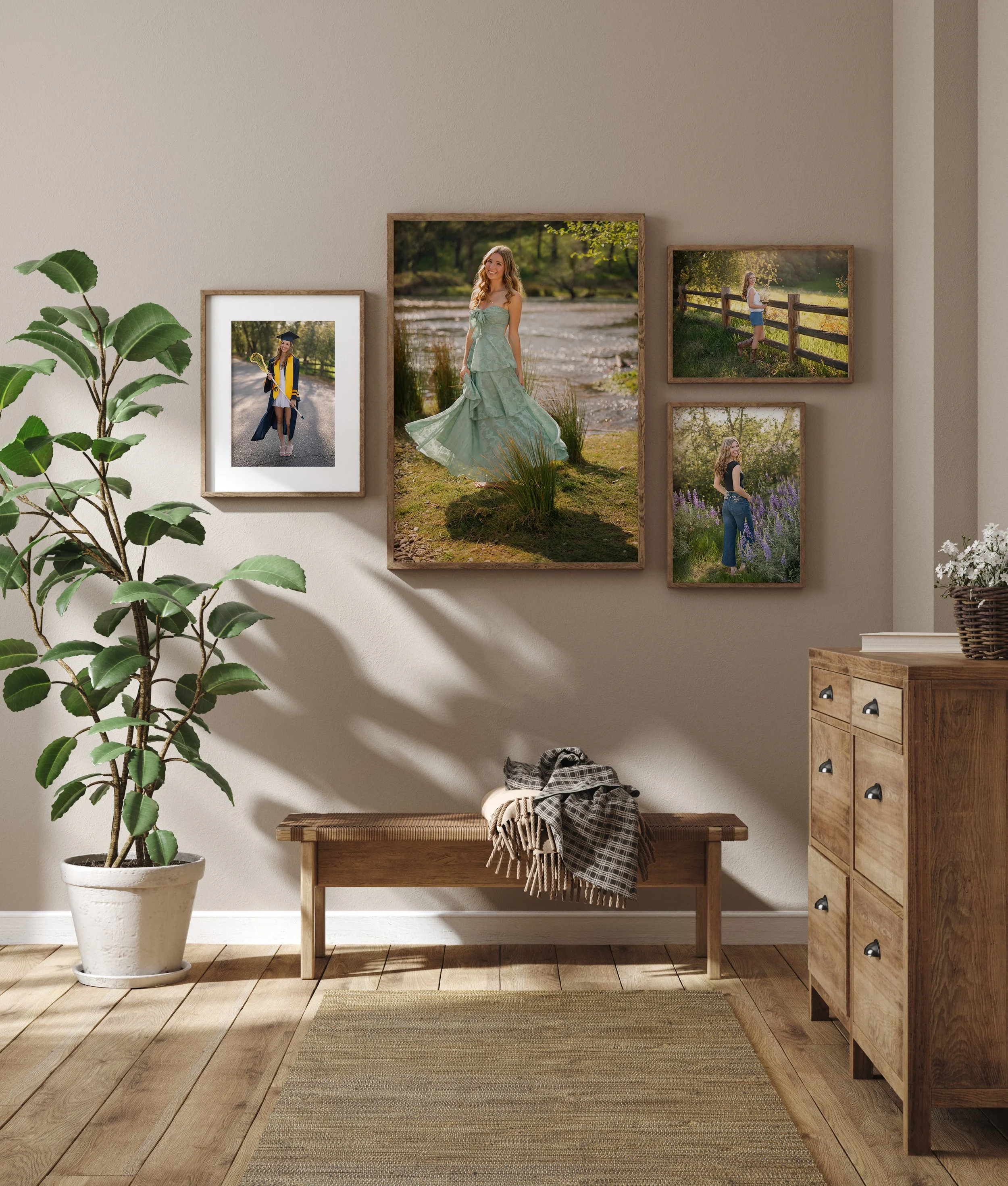 Oak Ridge High School senior portraits displayed as framed wall art featuring senior pictures taken around Folsom, California.