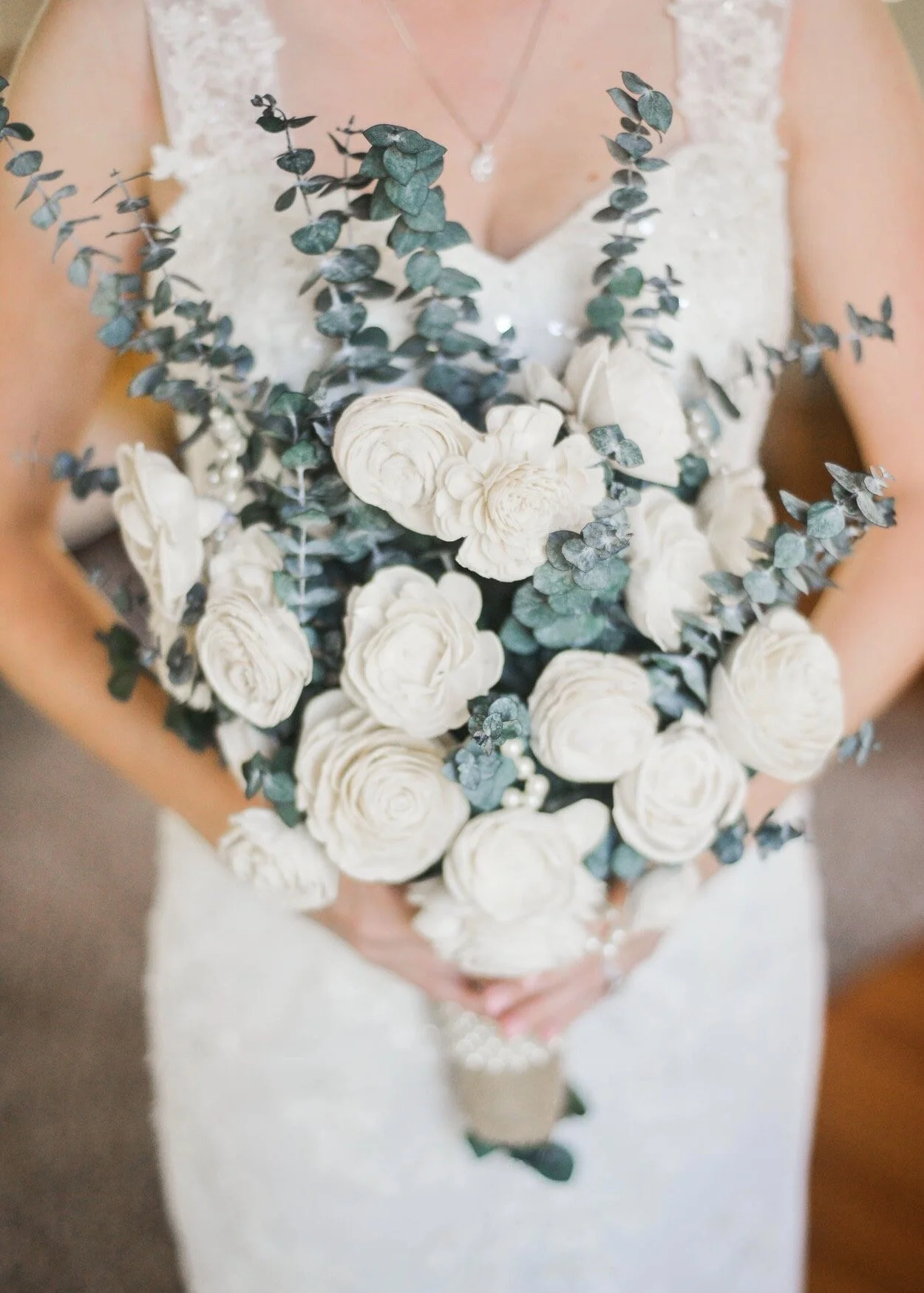 wooden flowers-white-wedding bouquet