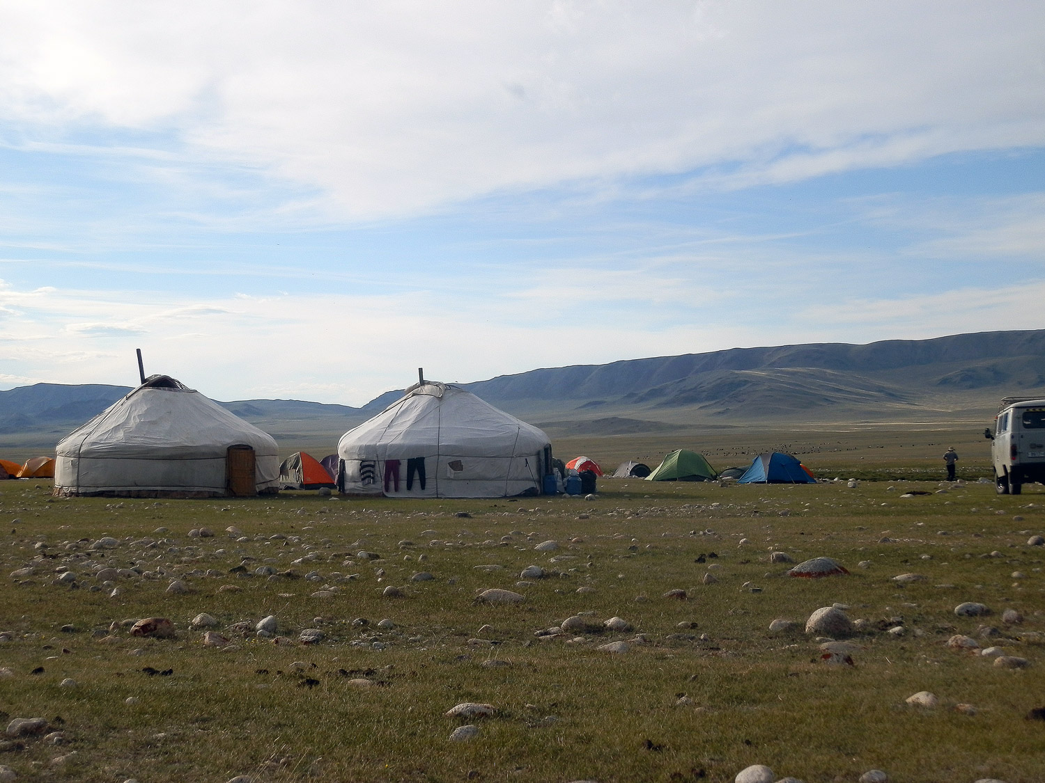 Setting up camp with yurts and tents