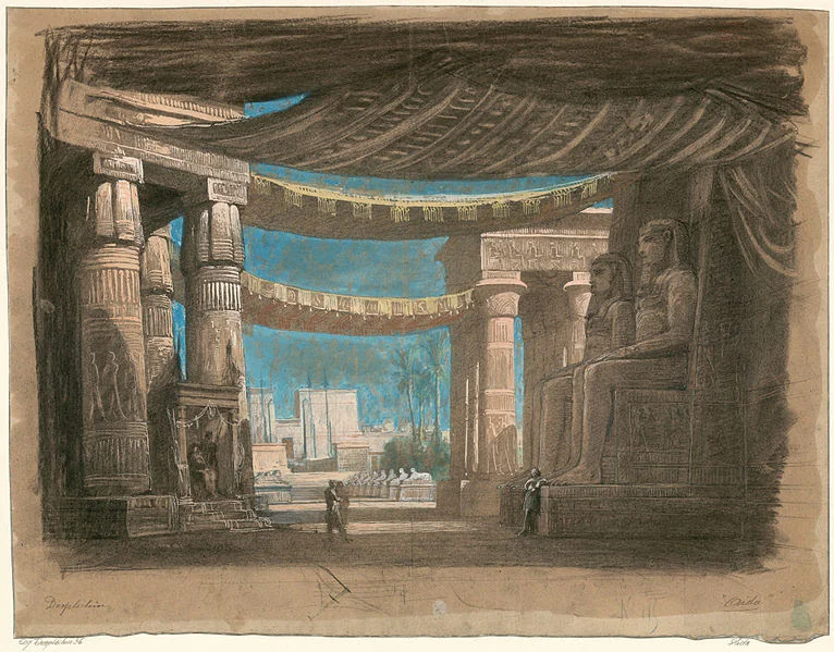 Sketches of Aida opera sets — inspiration for the design of Fidenza
