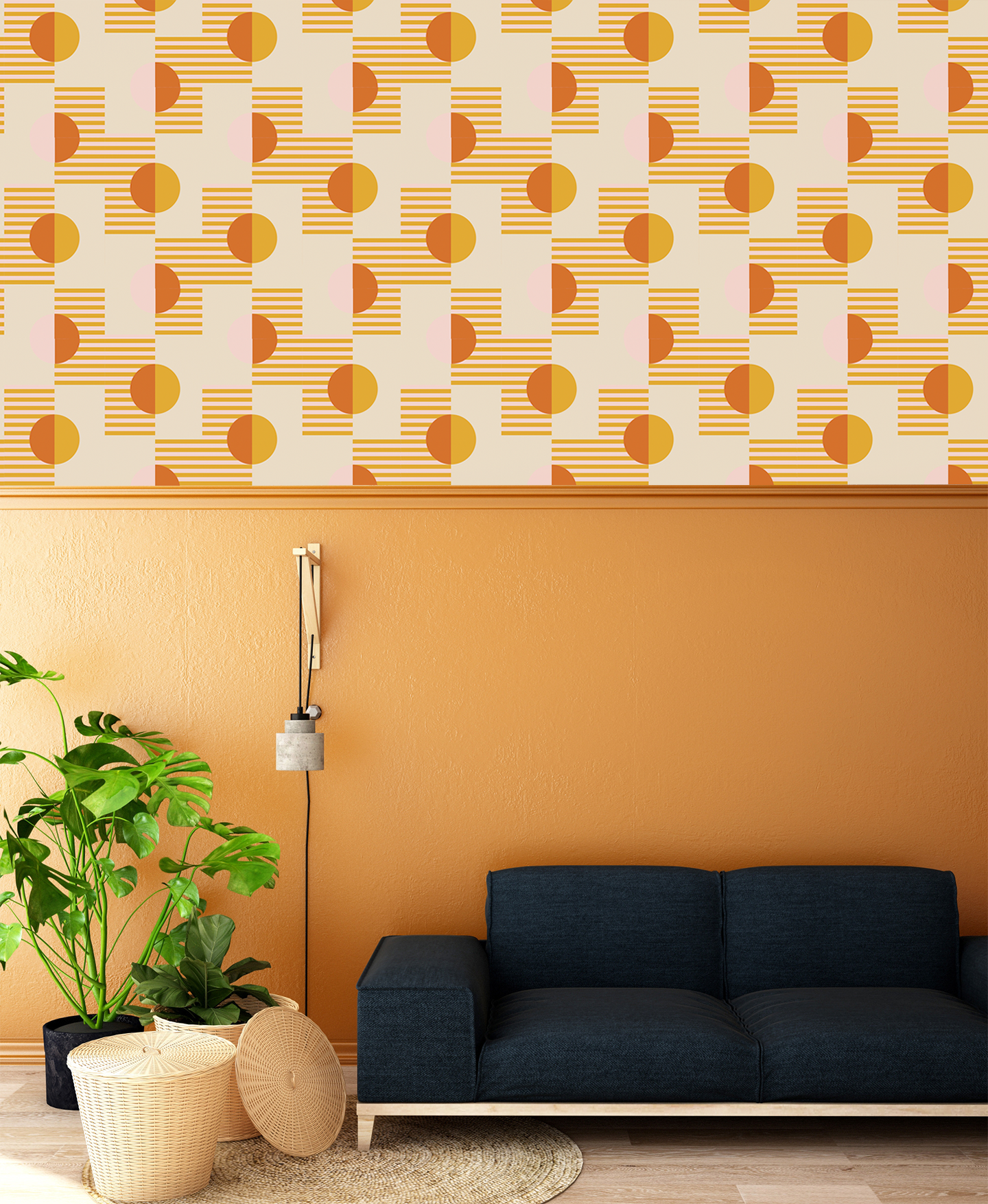 Orange Colour Block Fabric, Wallpaper and Home Decor