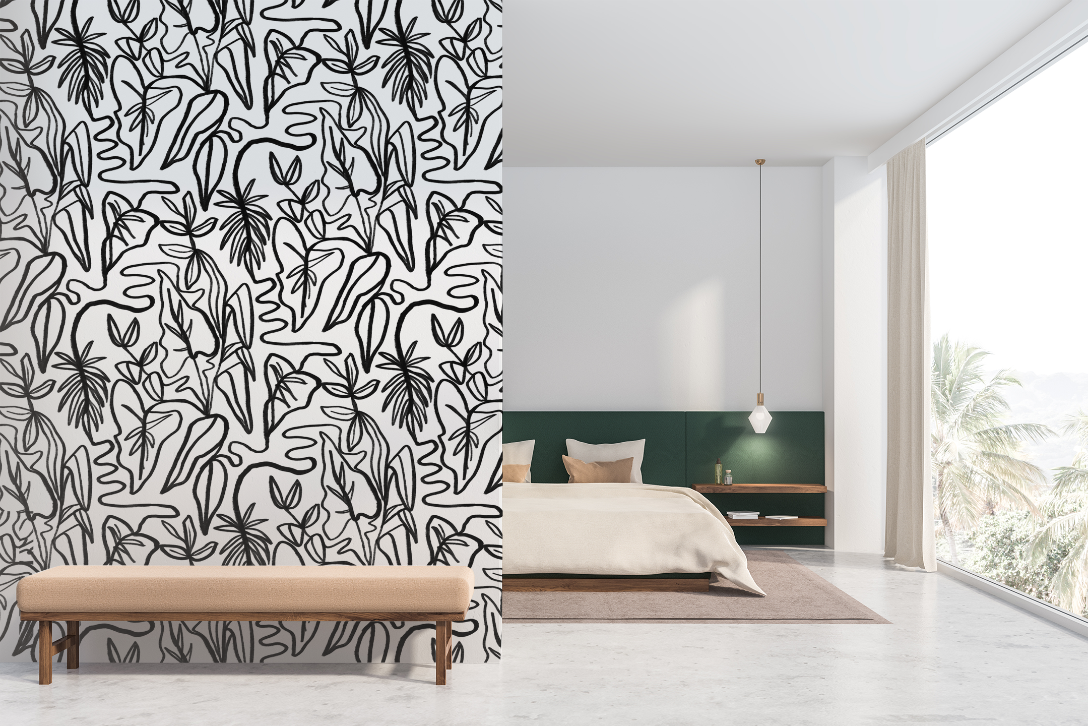 Bold palm leaf self adhesive removable wallpaper in black  Livettes
