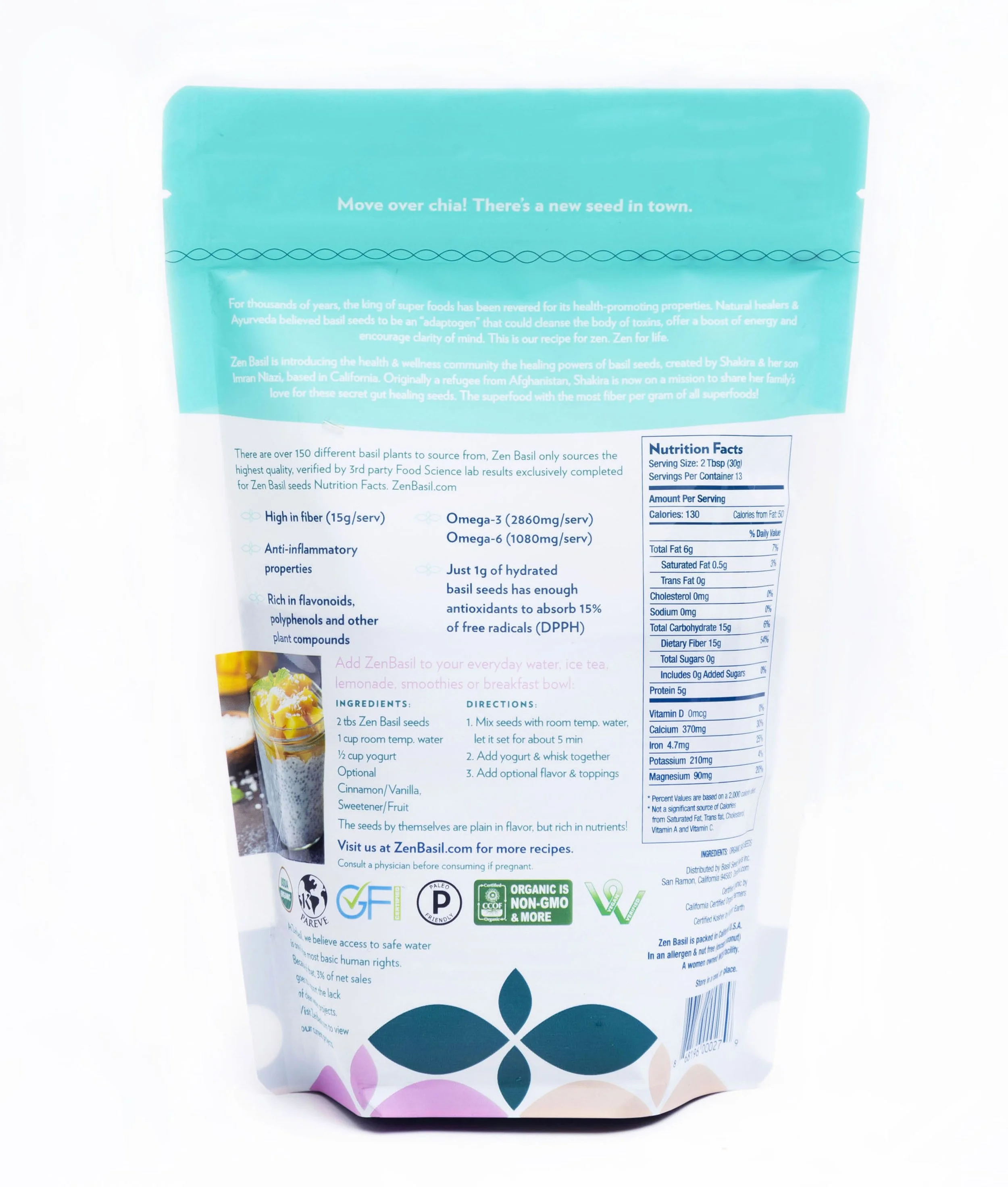 Zen Basil seed bag — Zen Basil Organic Basil Seeds High Fiber